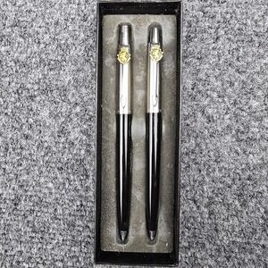 Vintage Parker Pen & Pencil Set Lions Crest Black Boxed Matching Pair